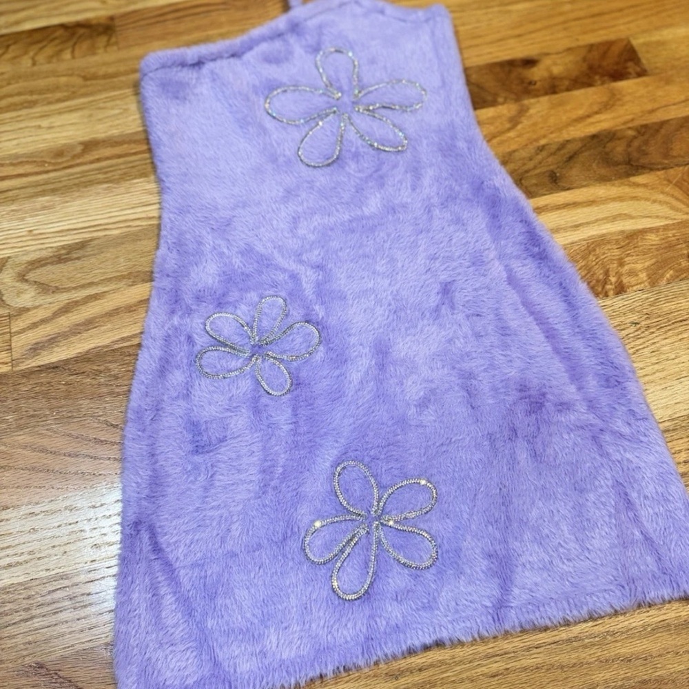 For Love & Lemons Finley Fuzzy Mini Dress Rhinestones Lavender Size Small - Picture 6 of 16